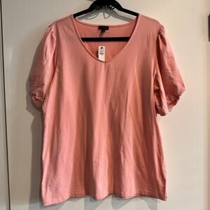 New Talbots Top Orange Peach V-Neck Pullover Twisted Short Sleeve Sz OX Women's